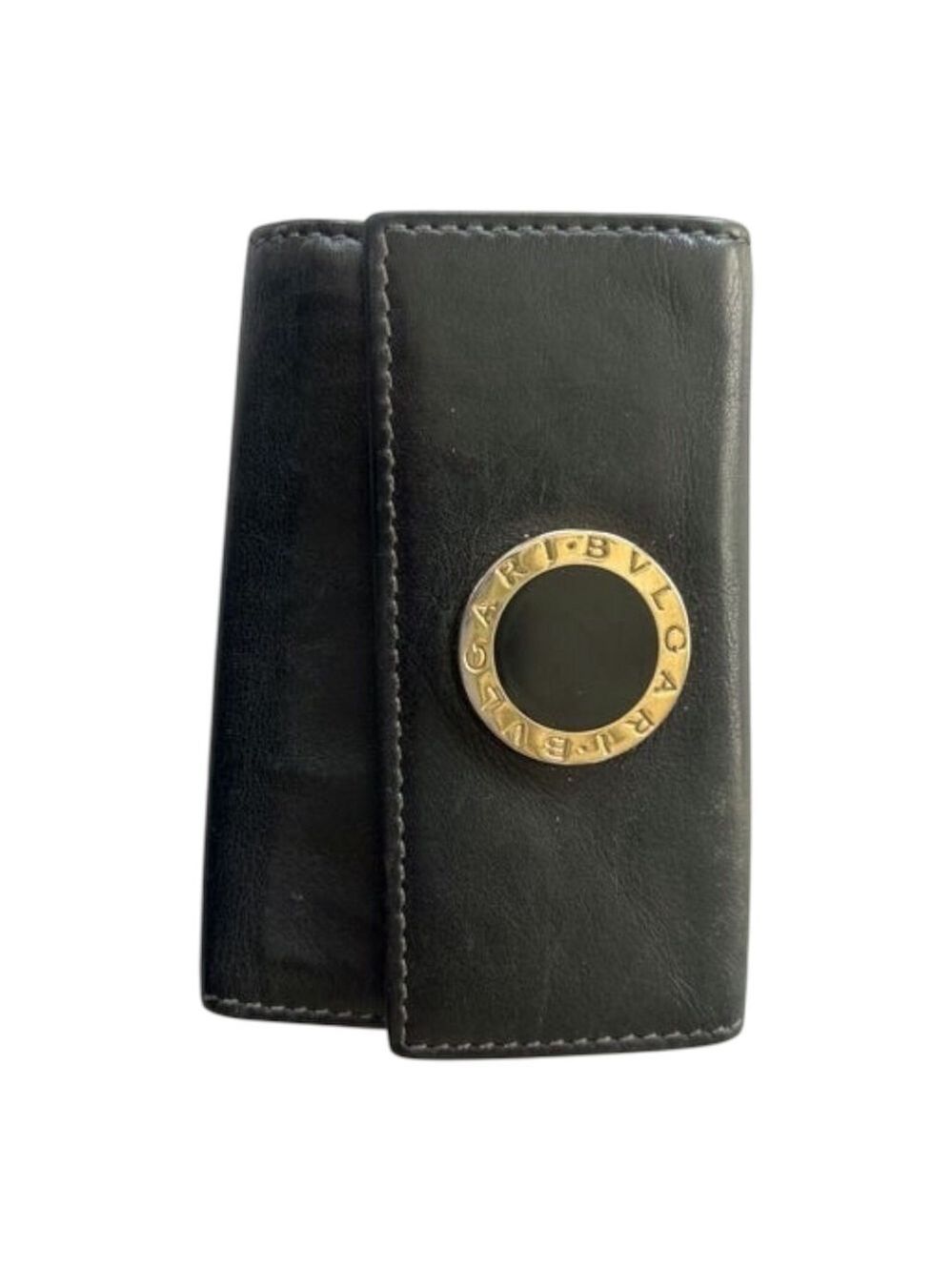 BVLGARI Vintage Black Gold Leather Key Holder